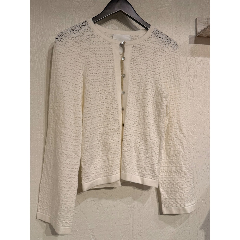 Keyhole fitted long sleeve open knit cardigan NWOT 525 America